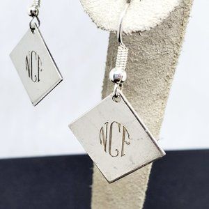 Vintage Sterling Silver "NCF" Monogram Initial Dangle Pierced 925 Earrings